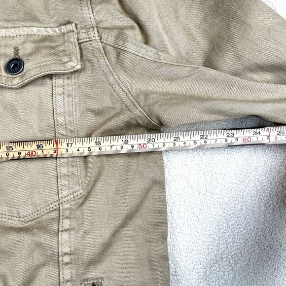 Zanerobe Denim Jacket Mens M Tan Beige Distressed Button Front Zip Pockets NWOT - Picture 11 of 12